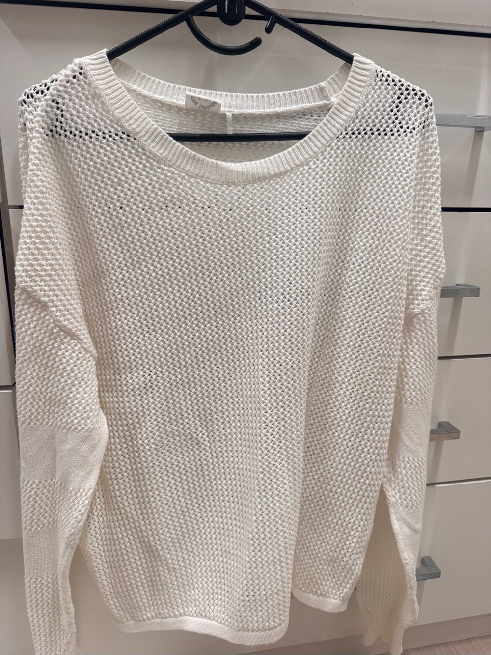 The Upside White Open-Knit Crew Sweater